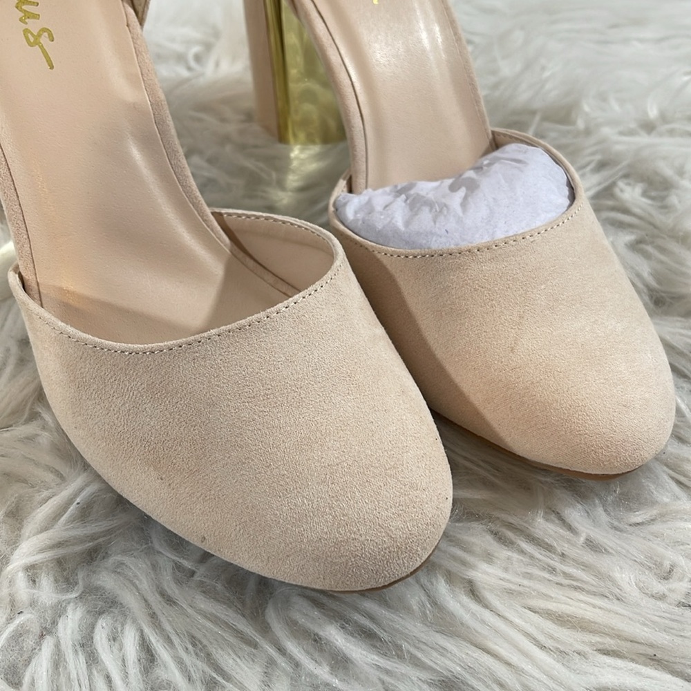 LULUS Laura Light Nude Suede Ankle Strap Chunky Heels Size 10 NEW - Picture 4 of 16
